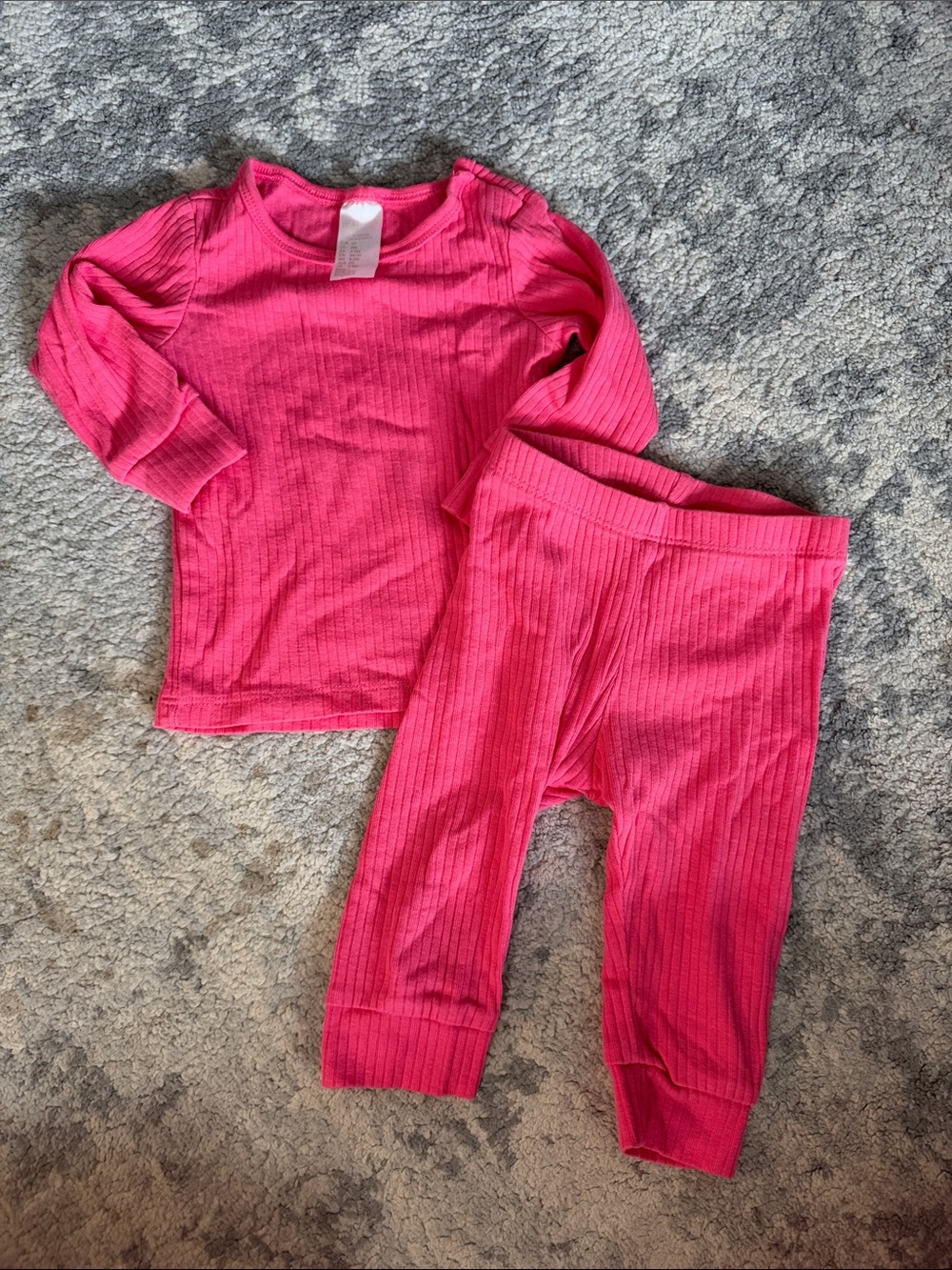 H&M Hot Pink Ribbed Kids Pajama Set - Long Sleeve Top & Pants